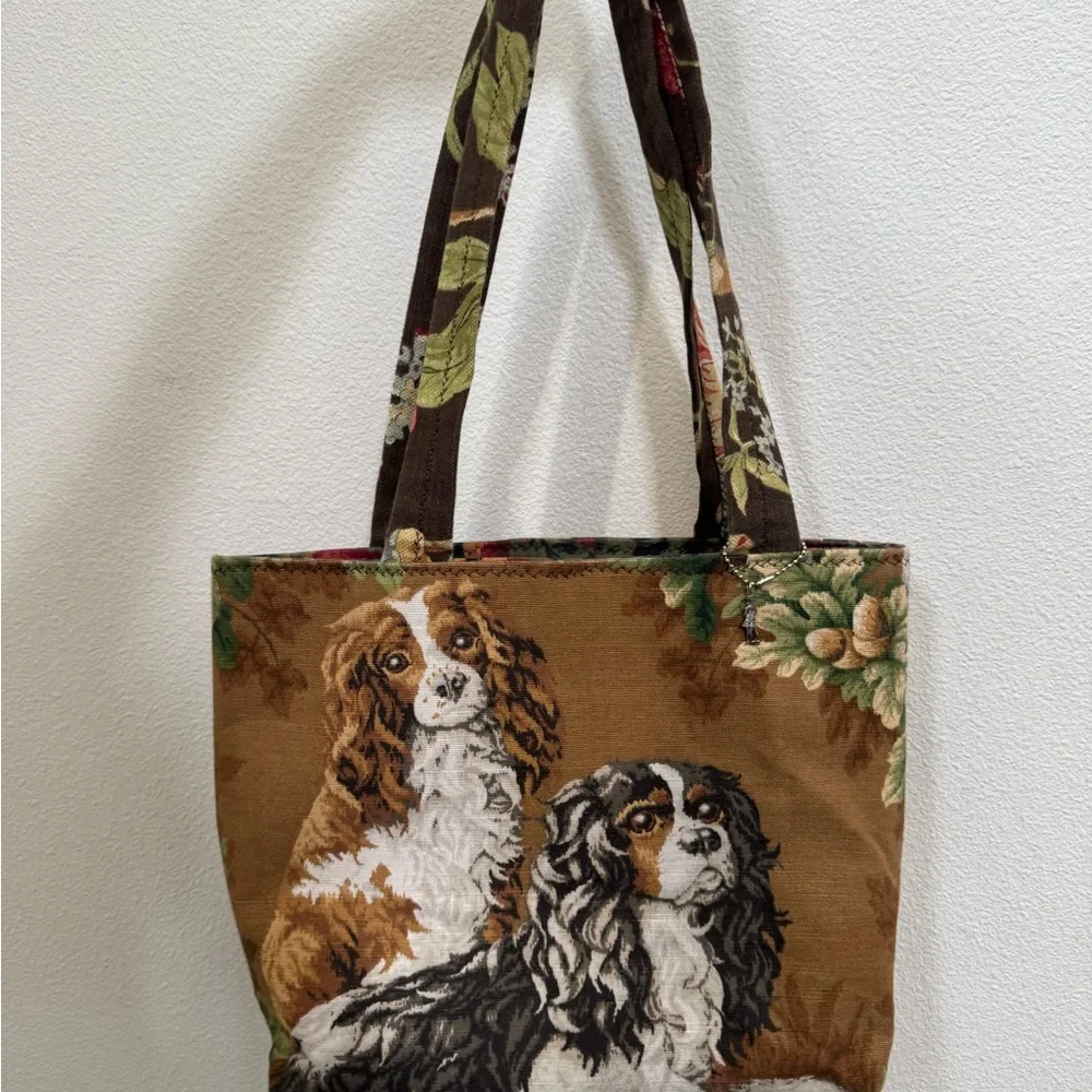 Tapestry Dog Print Tote Bag in Brown - Picture 1 of 3